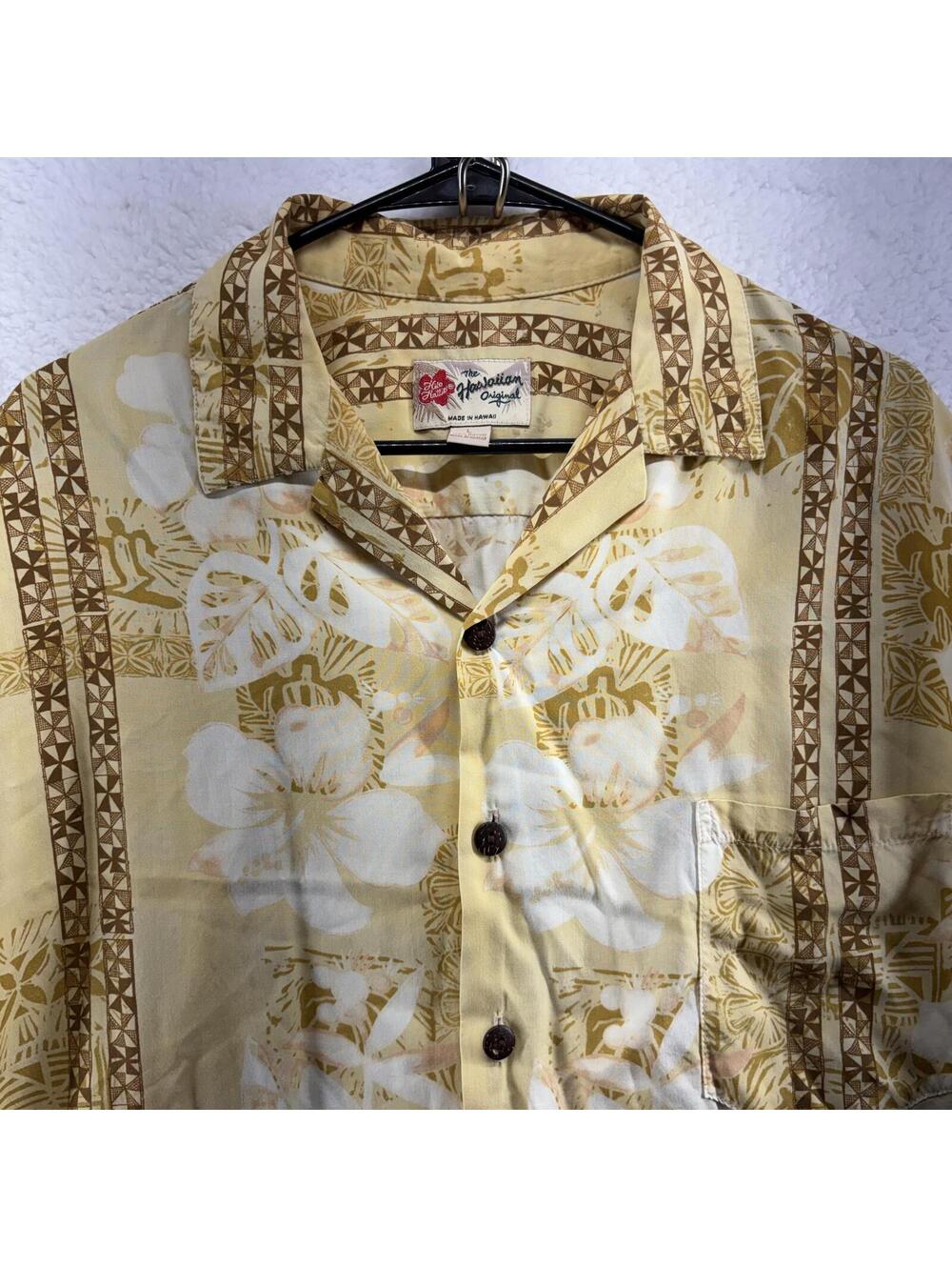 Hilo Hattie Hawaiian Button Up Camp Shirt Floral Tropical Mens Large